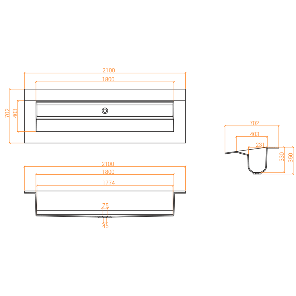 Lavabo Professionnel ACRY + 
 BER 3 SURG 
 À coller