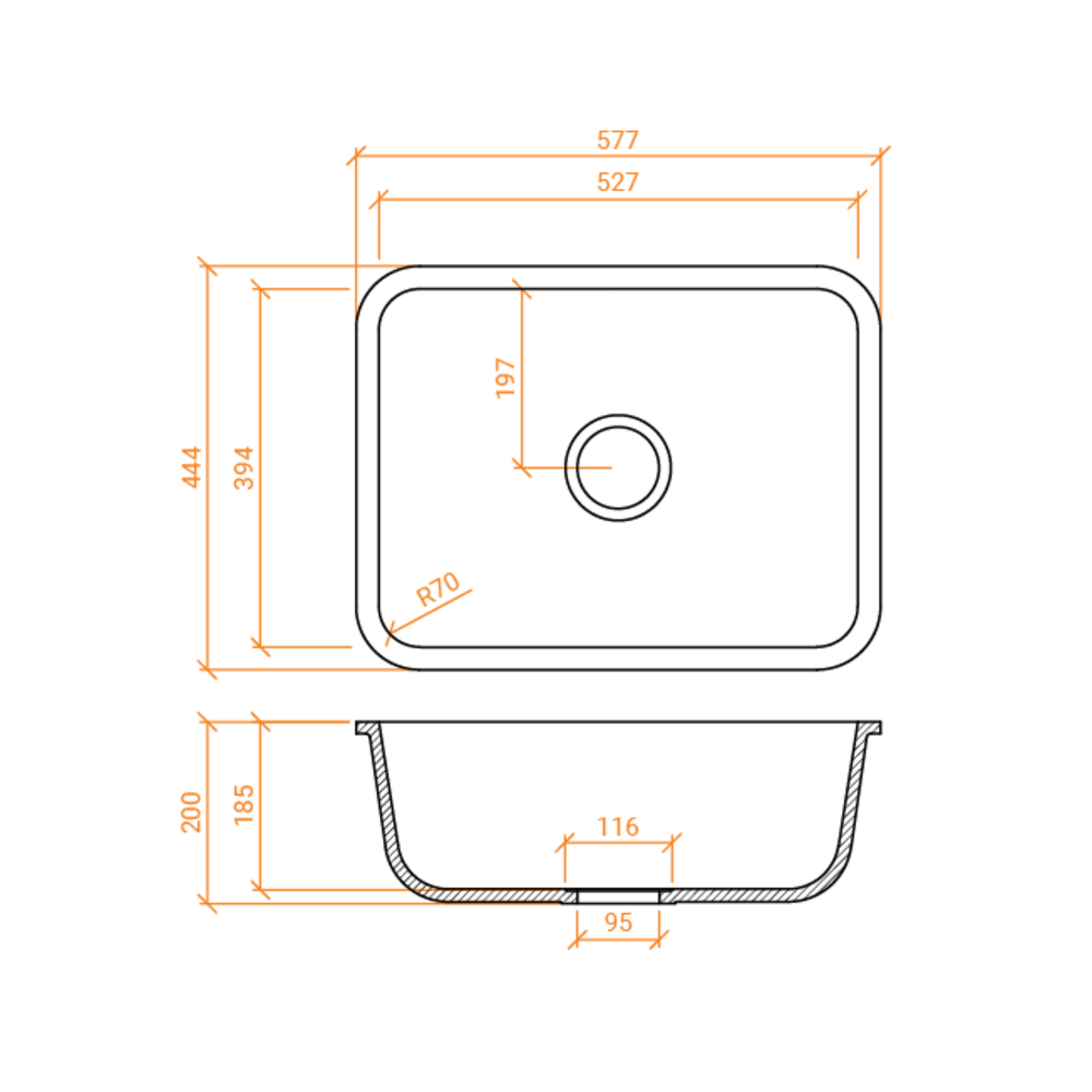 Evier de cuisine ACRY + 
 BS 5340 R