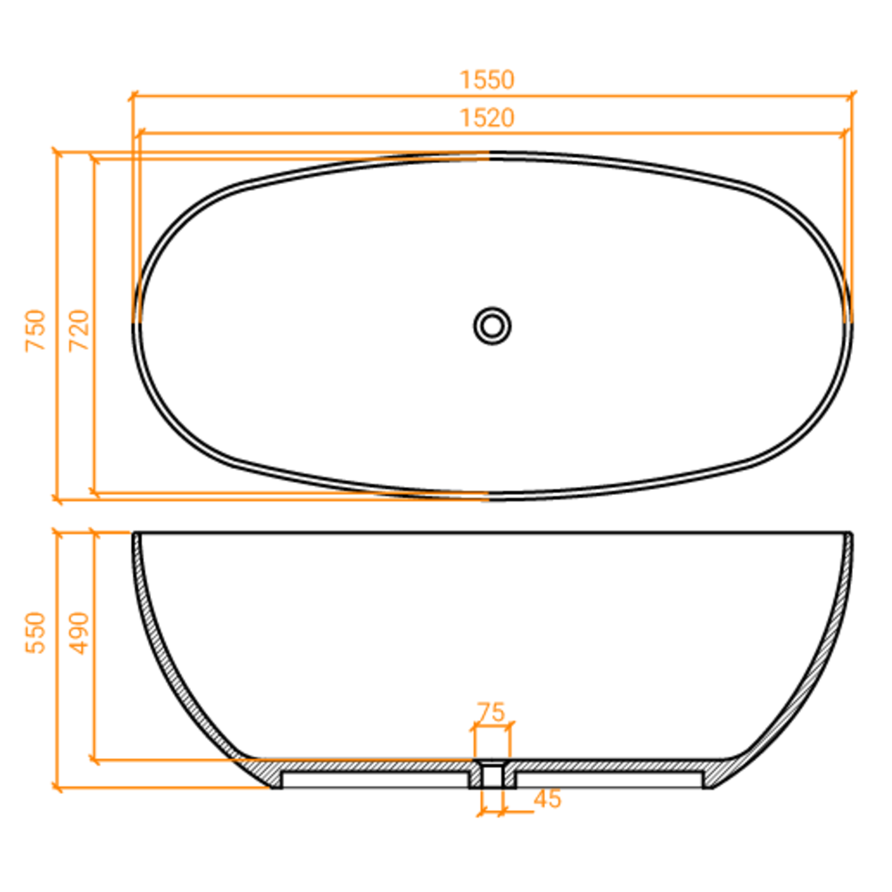 Baignoire ACRY + 
 B TUB O 1550