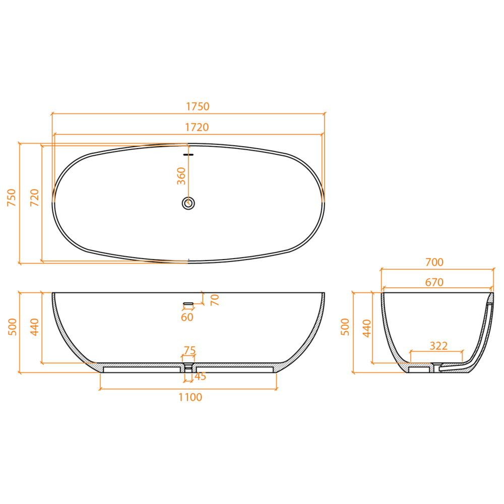 Baignoire ACRY + 
 B TUB O 1750