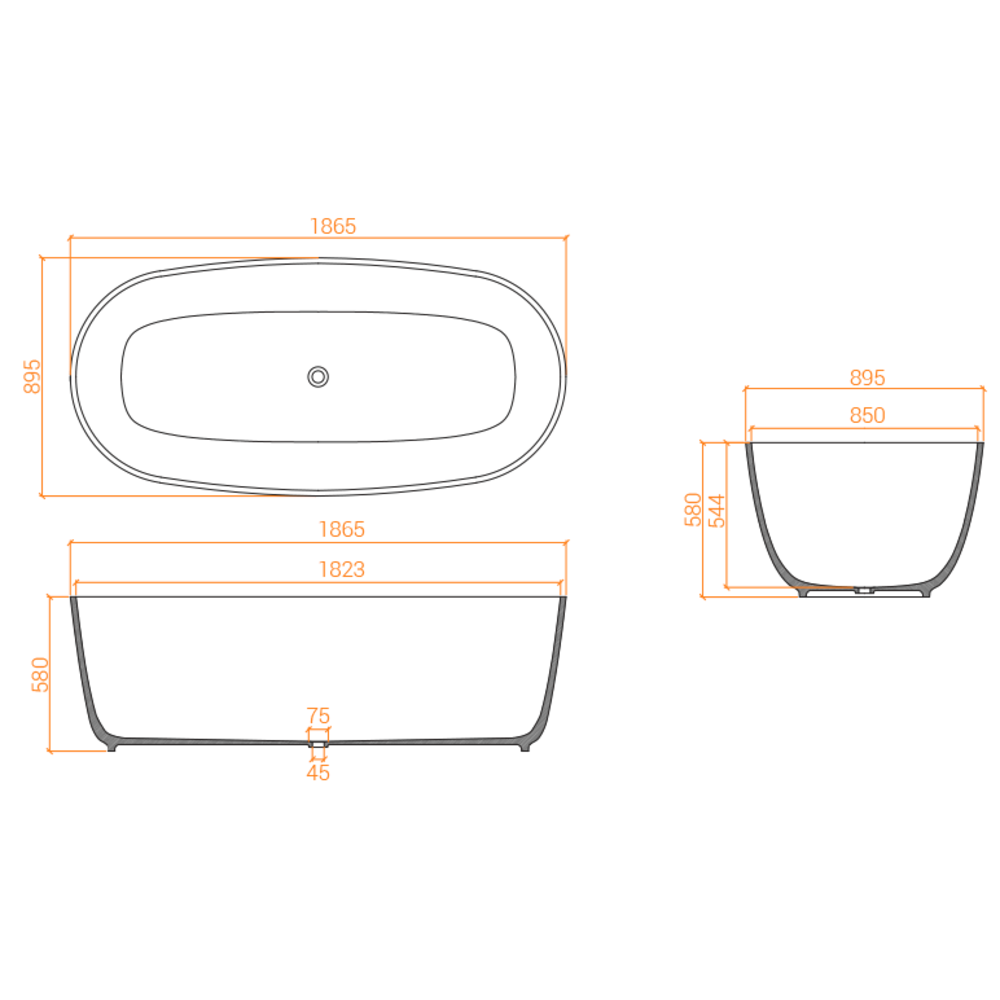 Baignoire ACRY + 
 B TUB O 1865 N