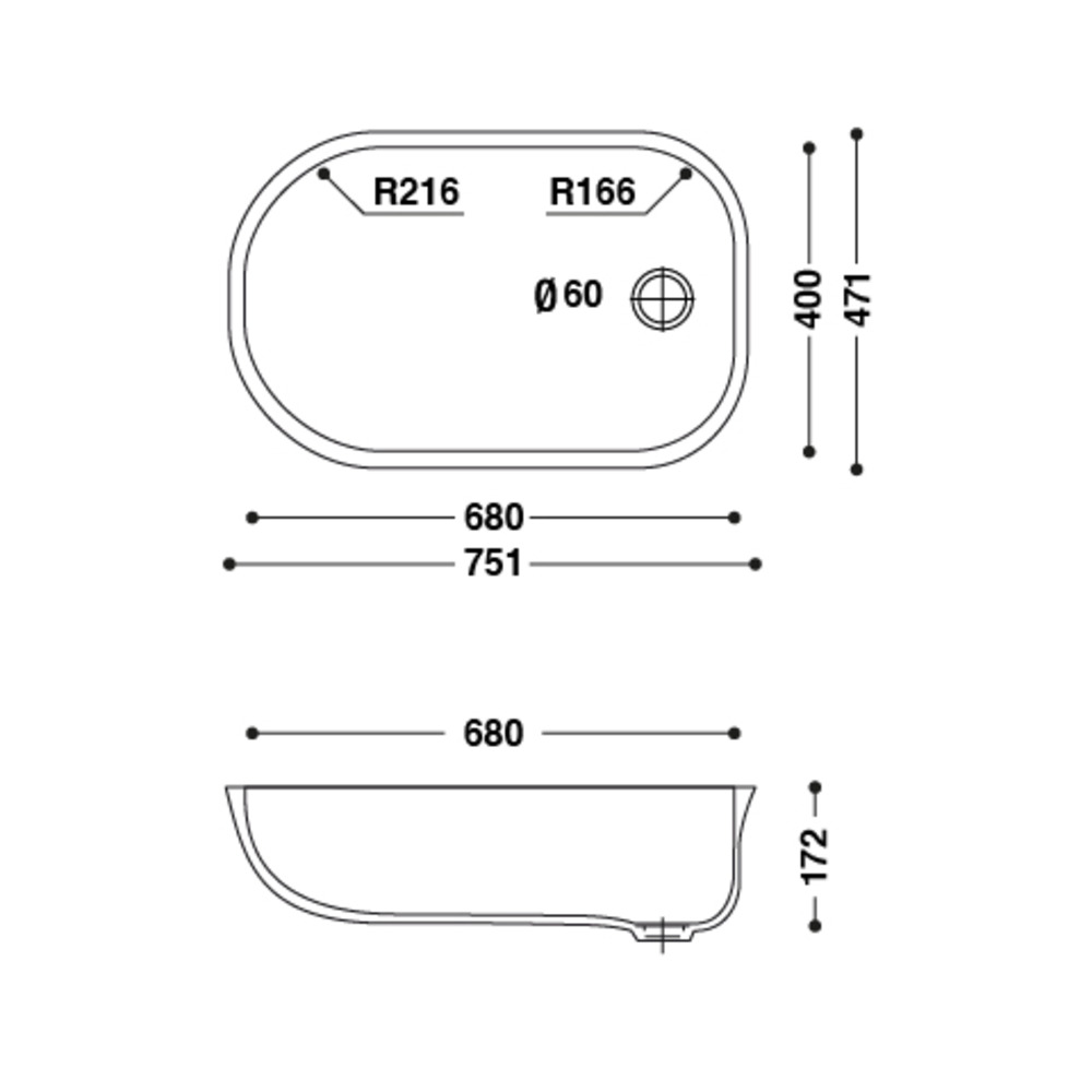 Baignoire HI-MACS 
 CB680 
 pour bbs